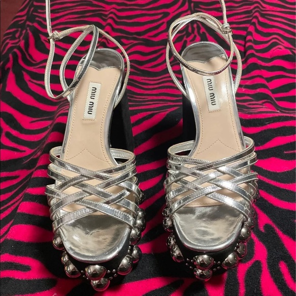 Miu Miu Silver Stud Ball High Heel Platform SZ 7 - Picture 2 of 6